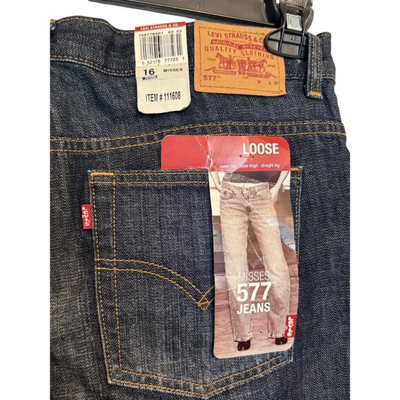 Levis 577 Misses Loose Fit Straight Leg Jeans Size 16 Medium Dark Wash New - Picture 5 of 6